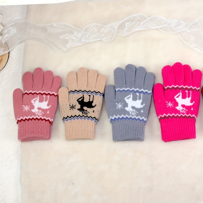 Print Winter Stretchy Knit Cuff Gloves For Kids