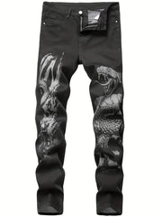 Men's Monster Print Straight Fit Jeans - Casual Denim Pants