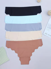 5pcs Scallop Trim Hipster Panties Soft & Comfy Stretchy Intimates