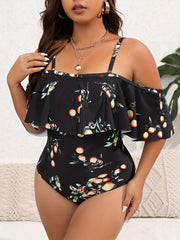 Ruffle Trim Fruit Print One Piece Swimsuit