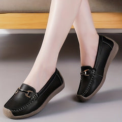 Women's Metal Decor Loafers Slip On Shoes Lightweight Faux Leather