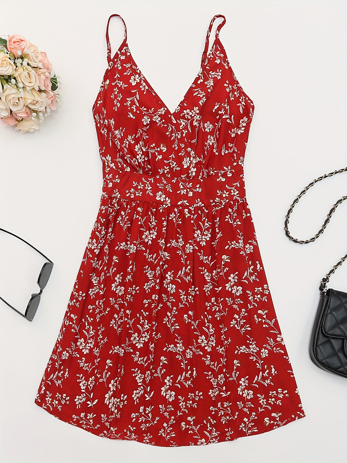 Floral Print Cami Dress Surplice Neck Sleeveless Dress
