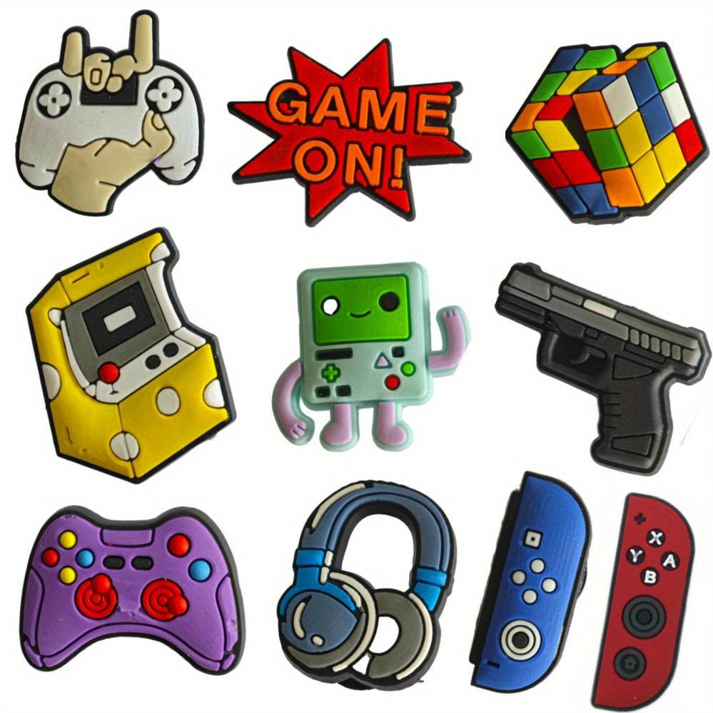 10pcs Game On Funny Shoe Charms For Clogs Sandals Shoes Decoration