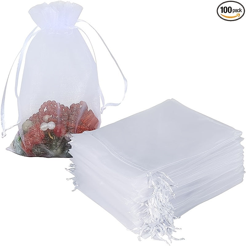 100pcs Organza Bag 9.8 Inches Mesh Drawstring Gift Bag Jewelry Bag