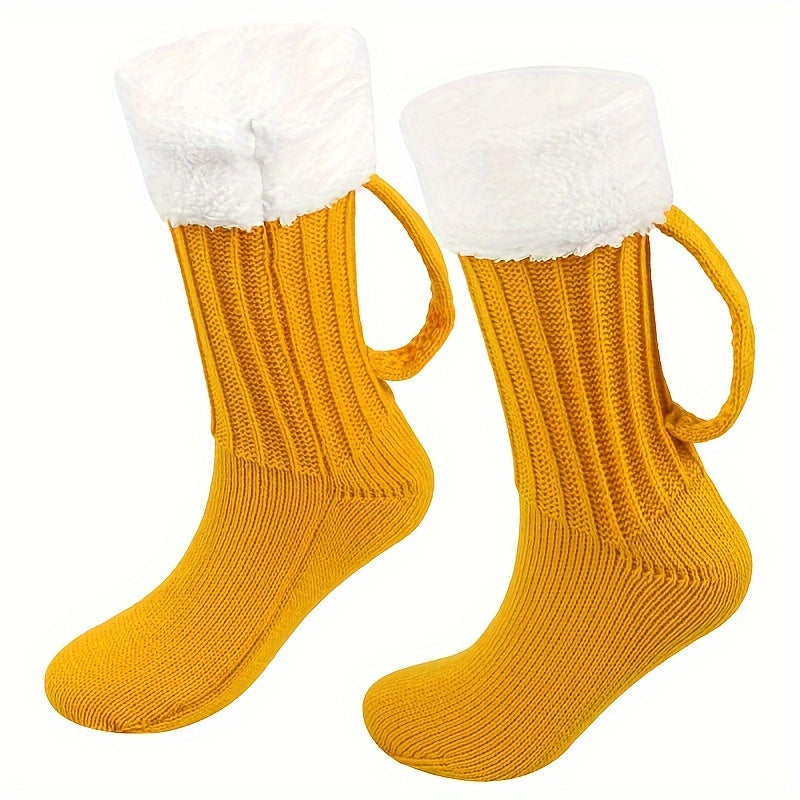 Men's Beer Shape Crew Socks Fleece Lined Casual Unisex Outdoor Winter Fall