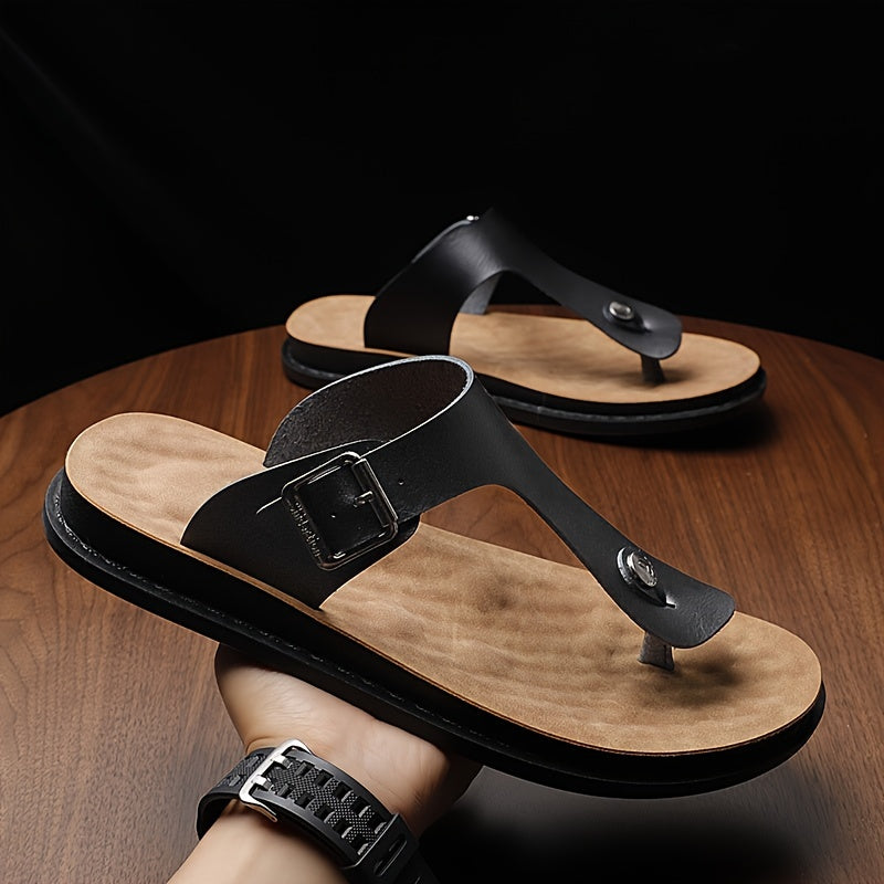 Men's Leather Flip Flops Lightweight Comfortable Non Slip Thong Sandals