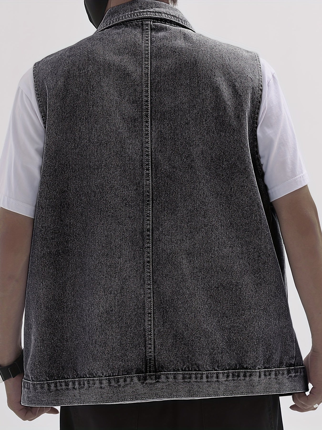 Men's Denim Vest Casual Street Style Big Pockets Turn-Down Collar Waistcoat