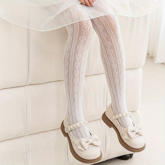 Girls Heart Pattern Hollow Pantyhose Princess Tights Leggings