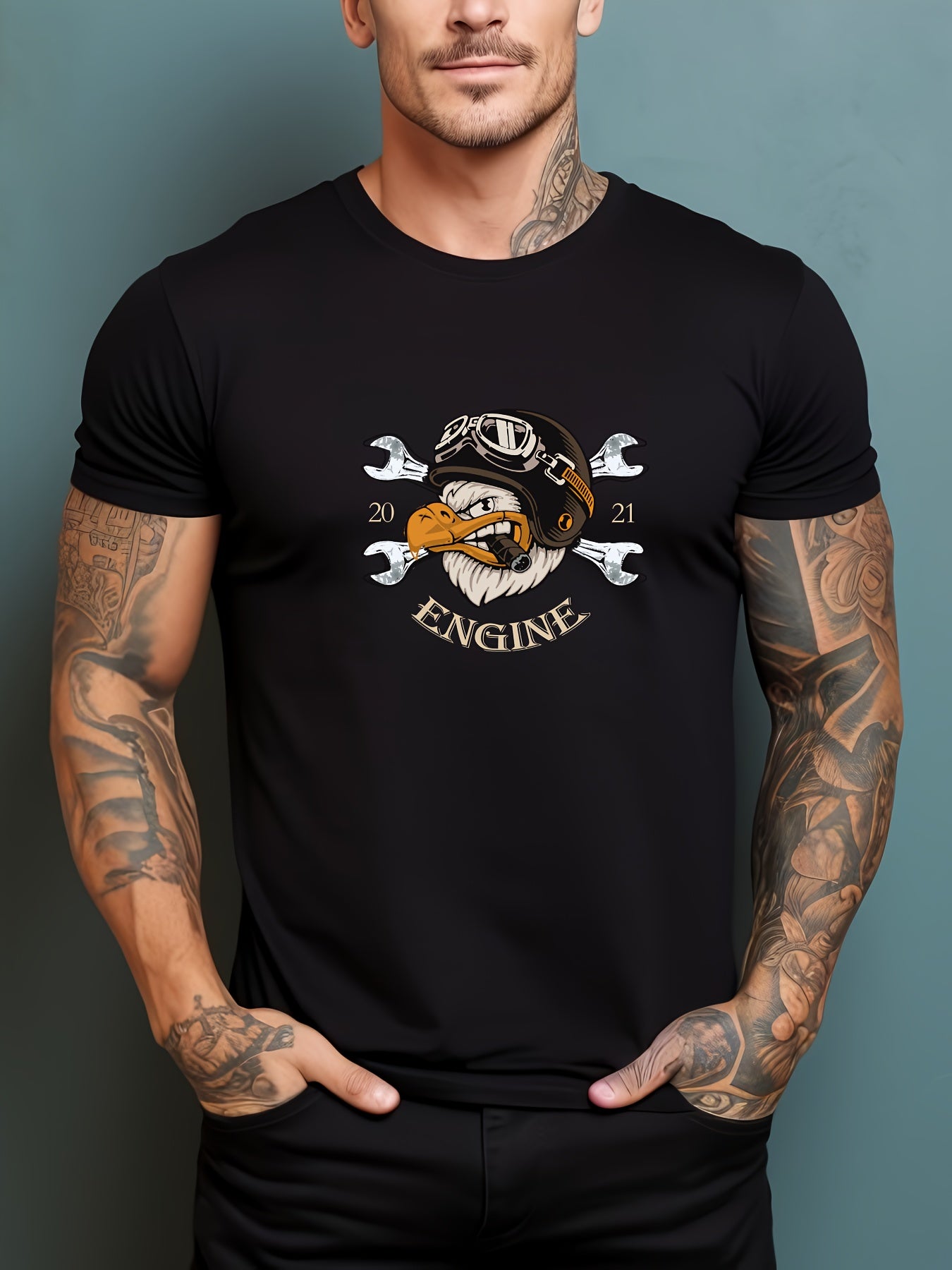 Eagle Pilot Print Men's Graphic Crew Neck T shirt for Summer