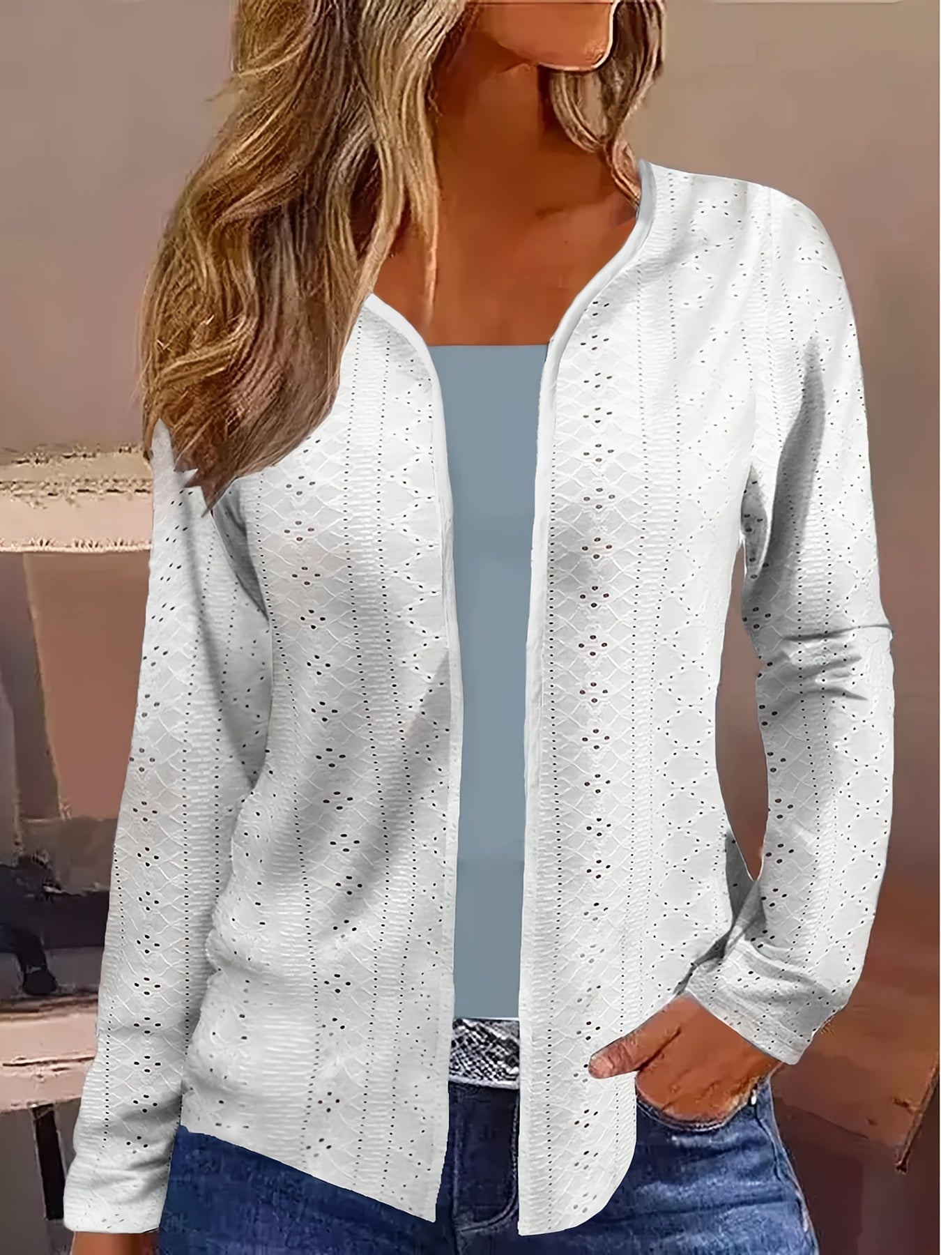 Eyelet Embroidered Open Front Cardigan