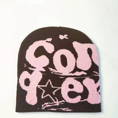 Double Y2K Beanie Unisex Hip Hop Knit Hat Letter Jacquard Warm Skull Cap