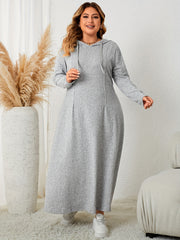 Solid Long Sleeve Hooded Maxi Sweatshirt Dress