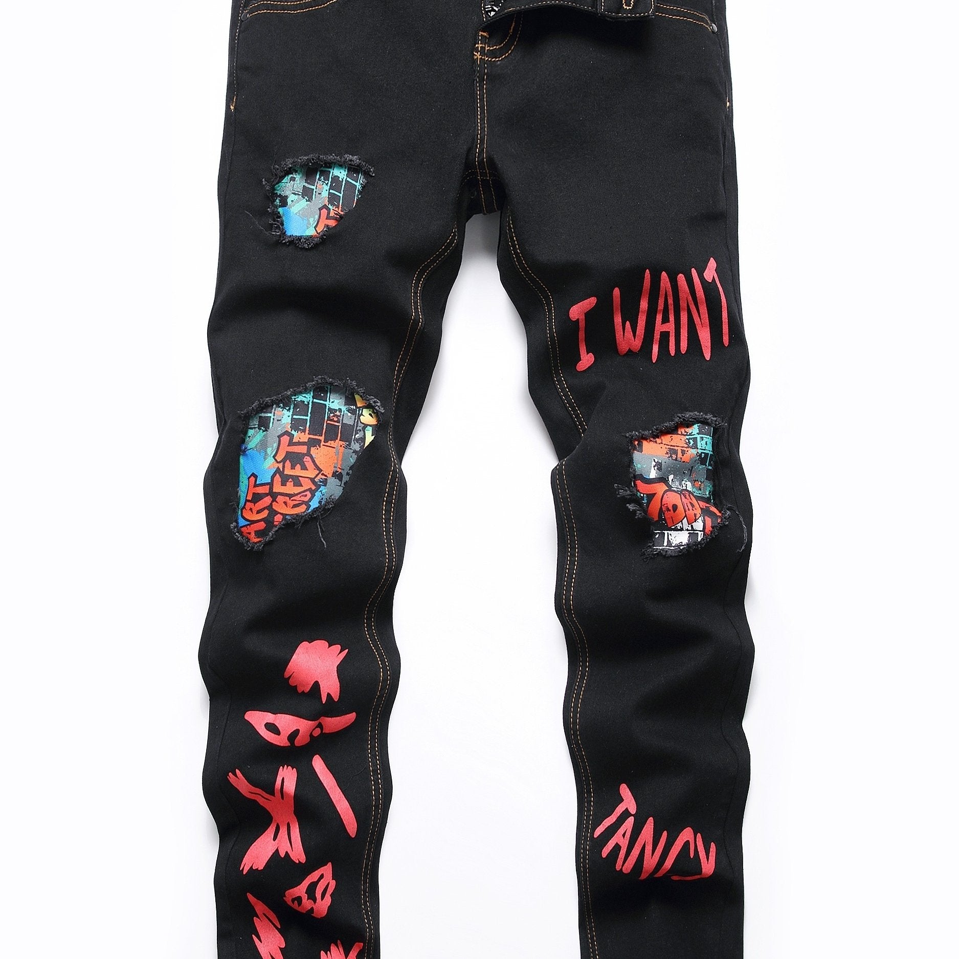 Boys Graffiti Ripped Jeans Slim Fit Denim Pants