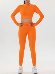 Ribbed Yoga Sports Set Long Sleeve Crop Top & Leggings