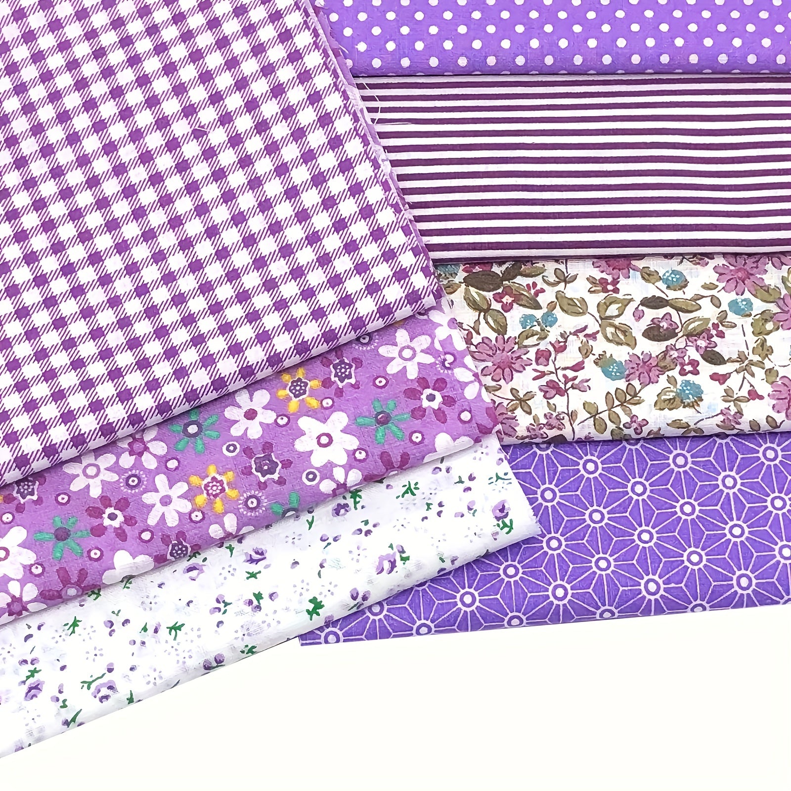 7pcs Purple Square Quilted Cotton Patch Fabric Bundle DIY Handcraft Sewing