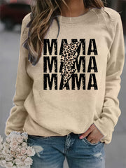 Mama Print Crew Neck Sweatshirt Long Sleeve Casual Women's Clothing