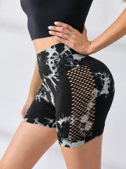 Tie Dye High Waist Shorts Cut Out Sports Fitness Yoga Running Shorts