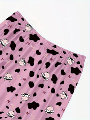 Women's Plus Cow Print Tee & Pants Pajamas 4-Piece Set
