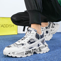 Graffiti Print Faux Leather Heighten Chunky Sneakers