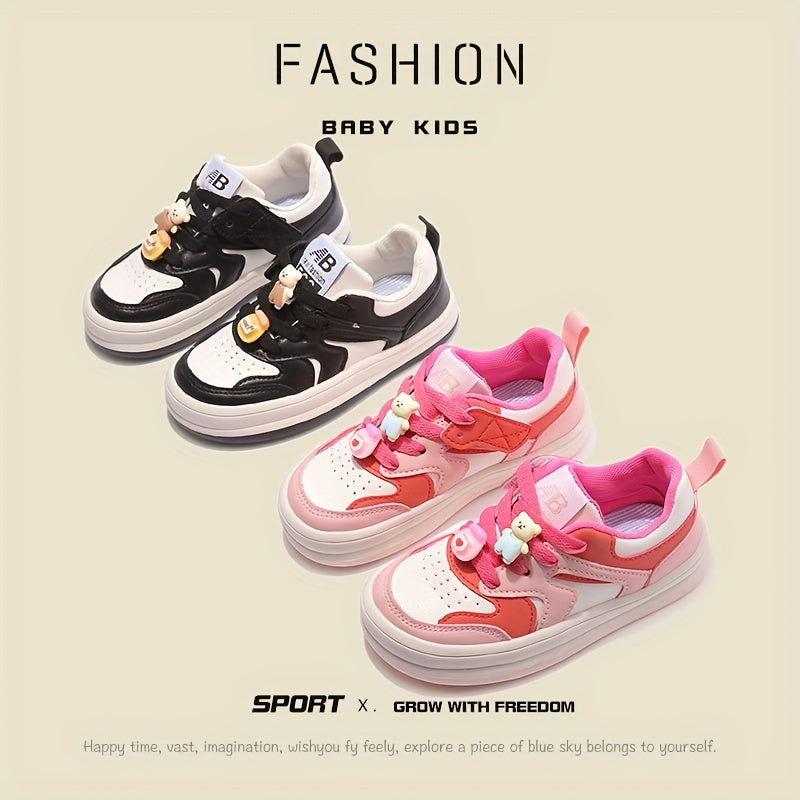 Cartoon Bear Charm Girls Skate Shoes Lightweight Outdoor Sneakers