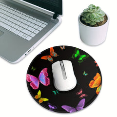 Colorful Butterfly Circular Sewn Edge Mouse Pad for Work Games Desktop Laptop