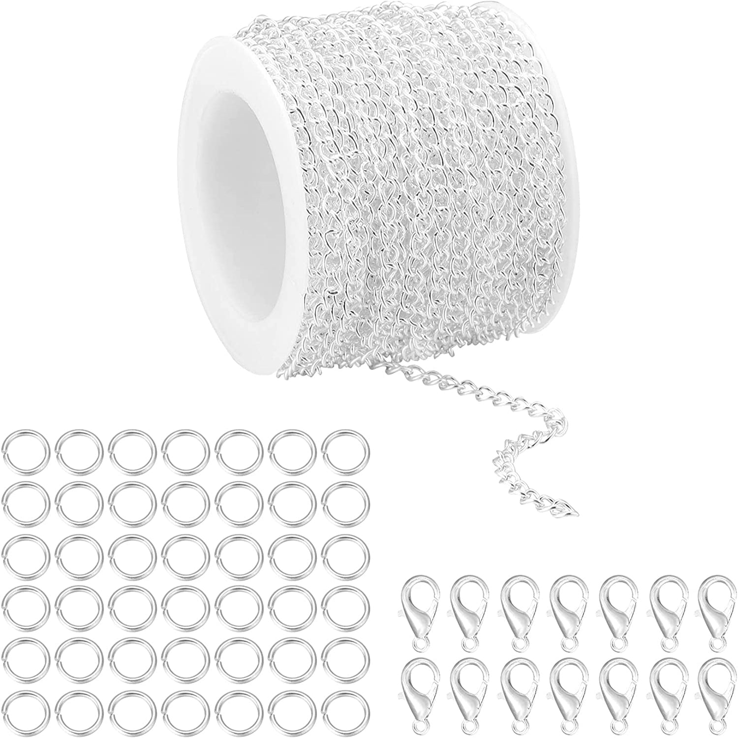 10m 32ft 2mm Double Twisted Chain Necklace Set With Lobster Clasp & Jump Rings