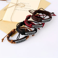 WWJD Bracelets Christian Bible Verse Handwoven PU Leather Sports Wristband