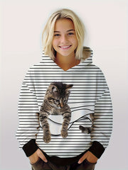 Girls Boys Cat Graphic Long Sleeve Hoodies Pullover Spring Fall