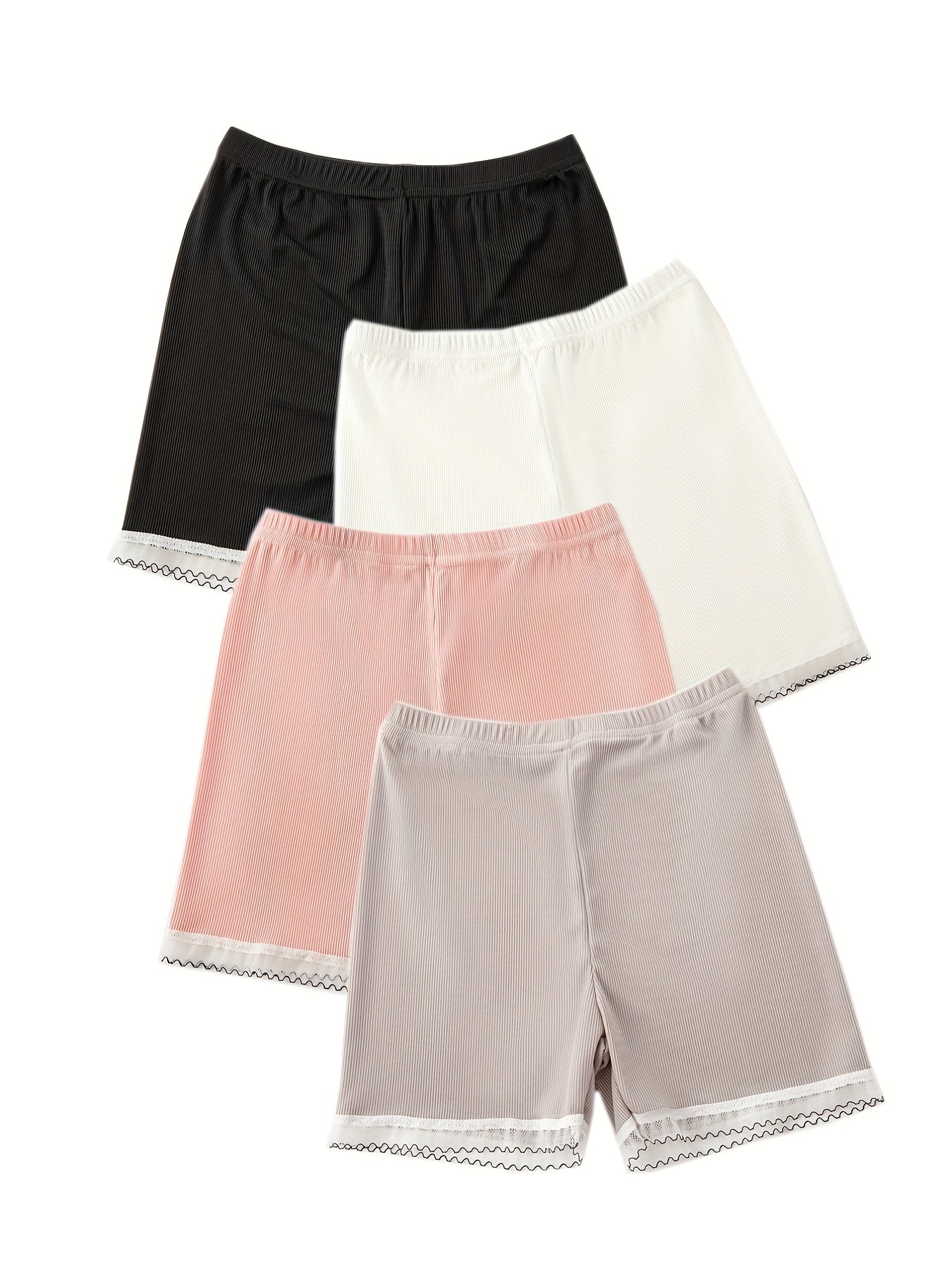 4pcs Girls Safety Shorts High Stretch Lace Trim Dance Bike Shorts