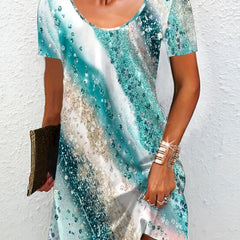 Women's Plus Marble Print Short Sleeve Round Neck Dress