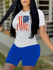 Women's Plus Flag Lip Print Tee & Shorts Set