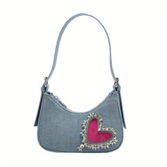 Y2K Heart Shoulder Bag Denim Handbag for Women