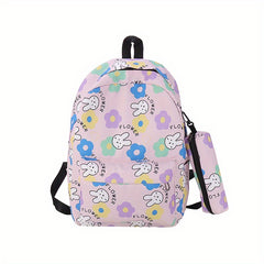 Cartoon Unicorn Bear Flower Backpack with Pen Bag for Kids
