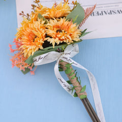 Boho Sunflower Bridal Bouquet, Handcrafted Leaves, Ribbon, Wedding Accessory