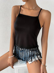 Solid Square Spaghetti Strap Top Sleeveless Cami Top