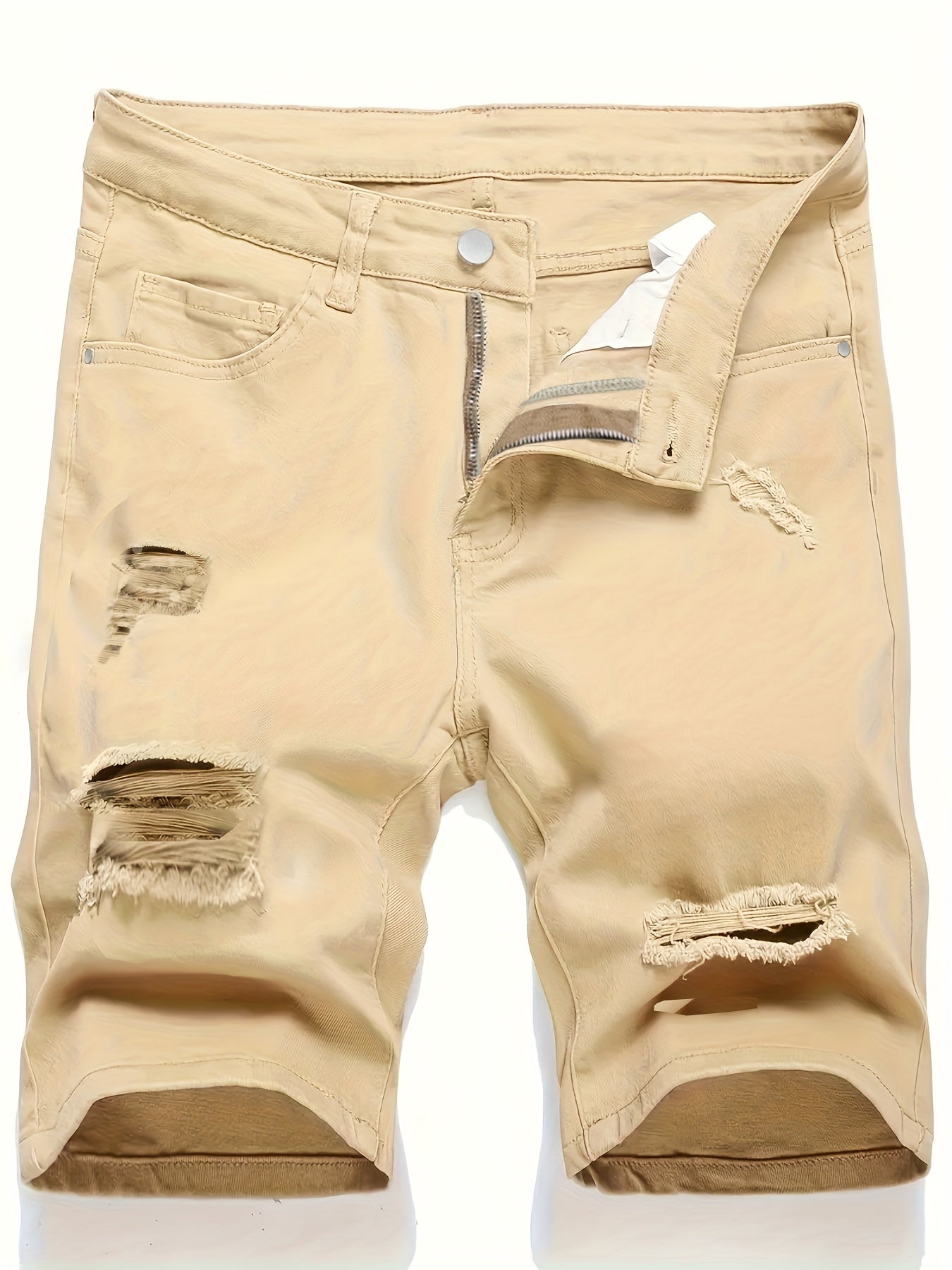 Casual Ripped Slim Fit Knee Long Denim Shorts Men's Denim Pants