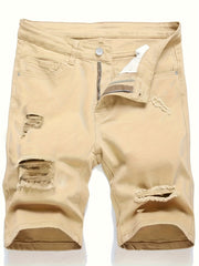 Casual Ripped Slim Fit Knee Long Denim Shorts Men's Denim Pants