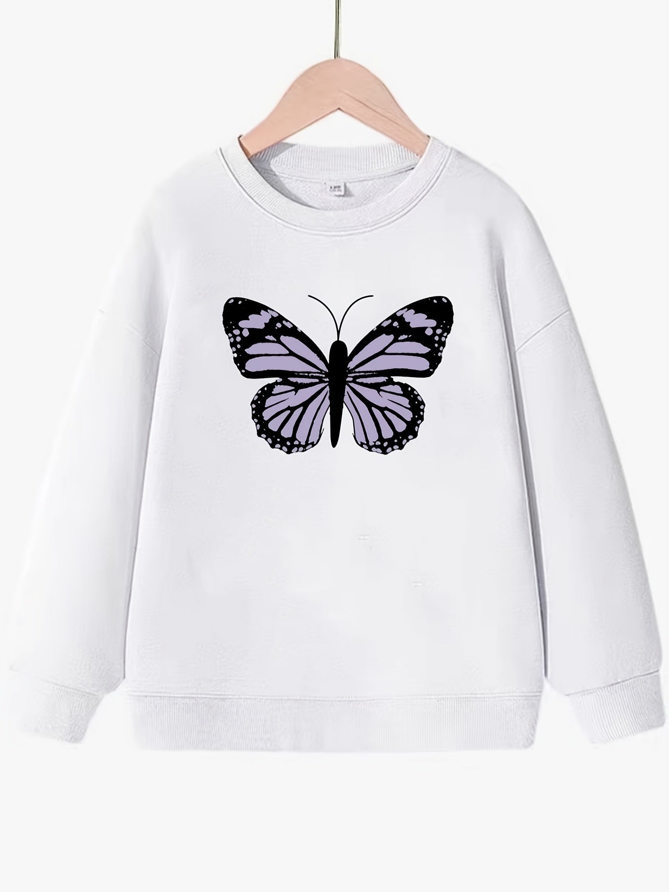 Girls Butterfly Print Crew Neck Sweatshirt Youth Teen Kids Spring Fall Clothing