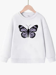 Girls Butterfly Print Crew Neck Sweatshirt Youth Teen Kids Spring Fall Clothing