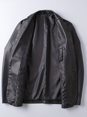 PU Blazer Jacket: Men's Casual Button Up Leather Jacket