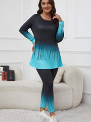 Women's Plus Ombre Stripe Print Tunic Top & Leggings Set