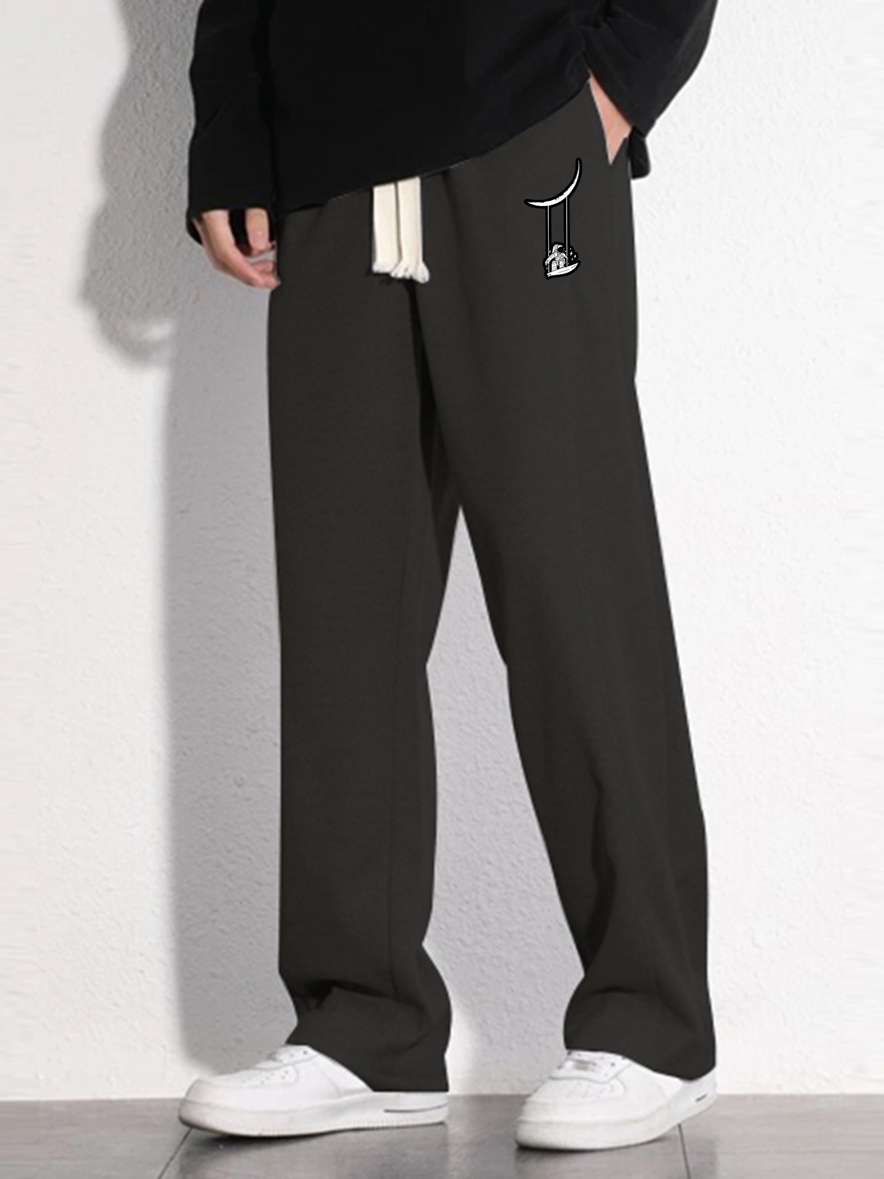 Astronaut Pattern Mopping Trousers Men s Casual Loose Fit Pants