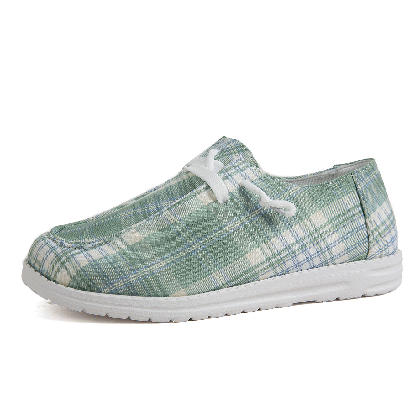 Light Green Plaid Pattern Canvas Shoes Lightweight Lace Up Outdoor Sneakers
