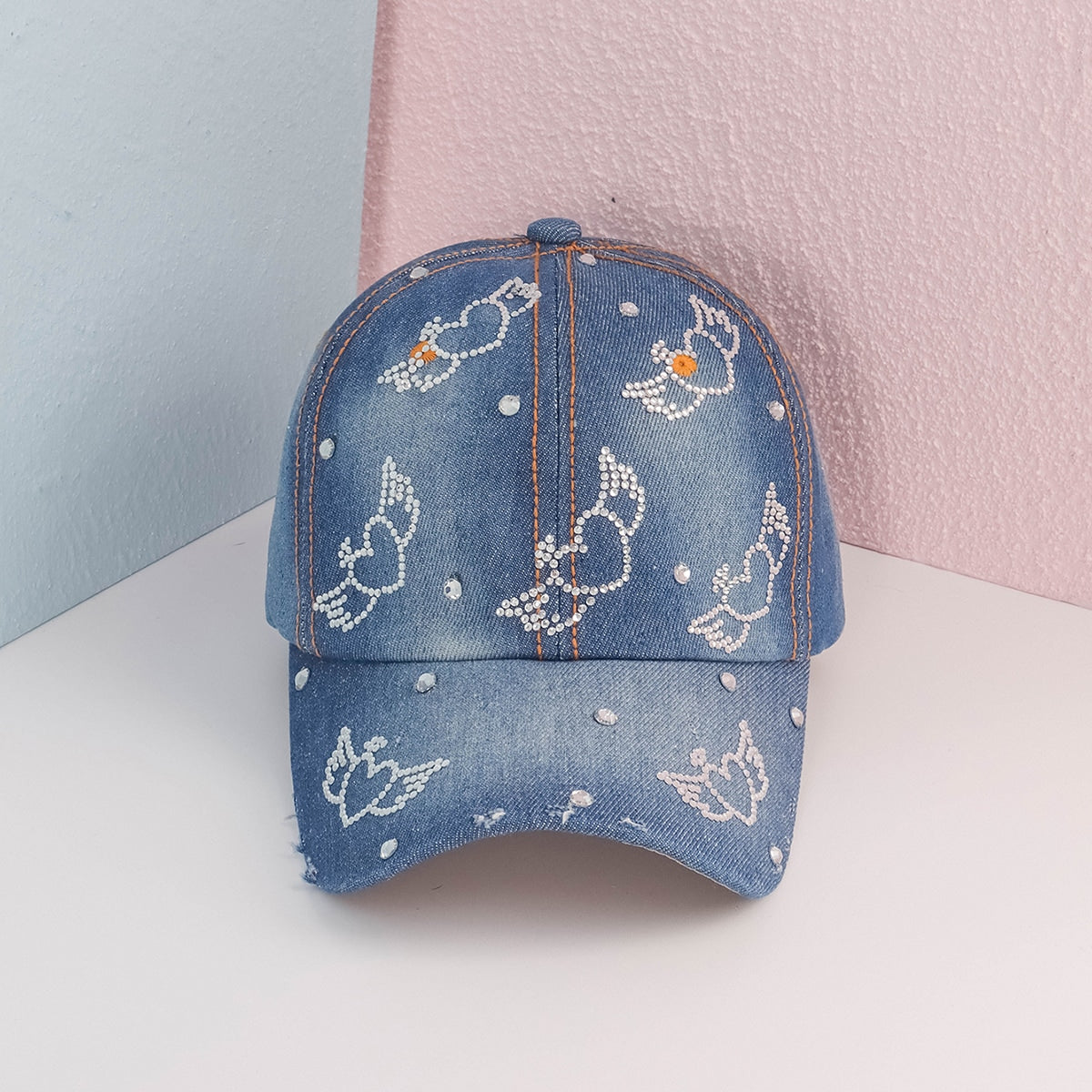 Rhinestone Decor Denim Baseball Cap For Men Women Couples Year Presents