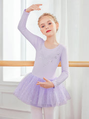 Girls Sequin Long Sleeve Ballet Tutu Leotard for Dance Performance