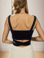 Solid Criss Cross Cami Top Sexy Slim Summer Sleeveless Top