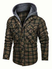 Men's Plaid Hooded Shirt Jacket for Spring Autumn
