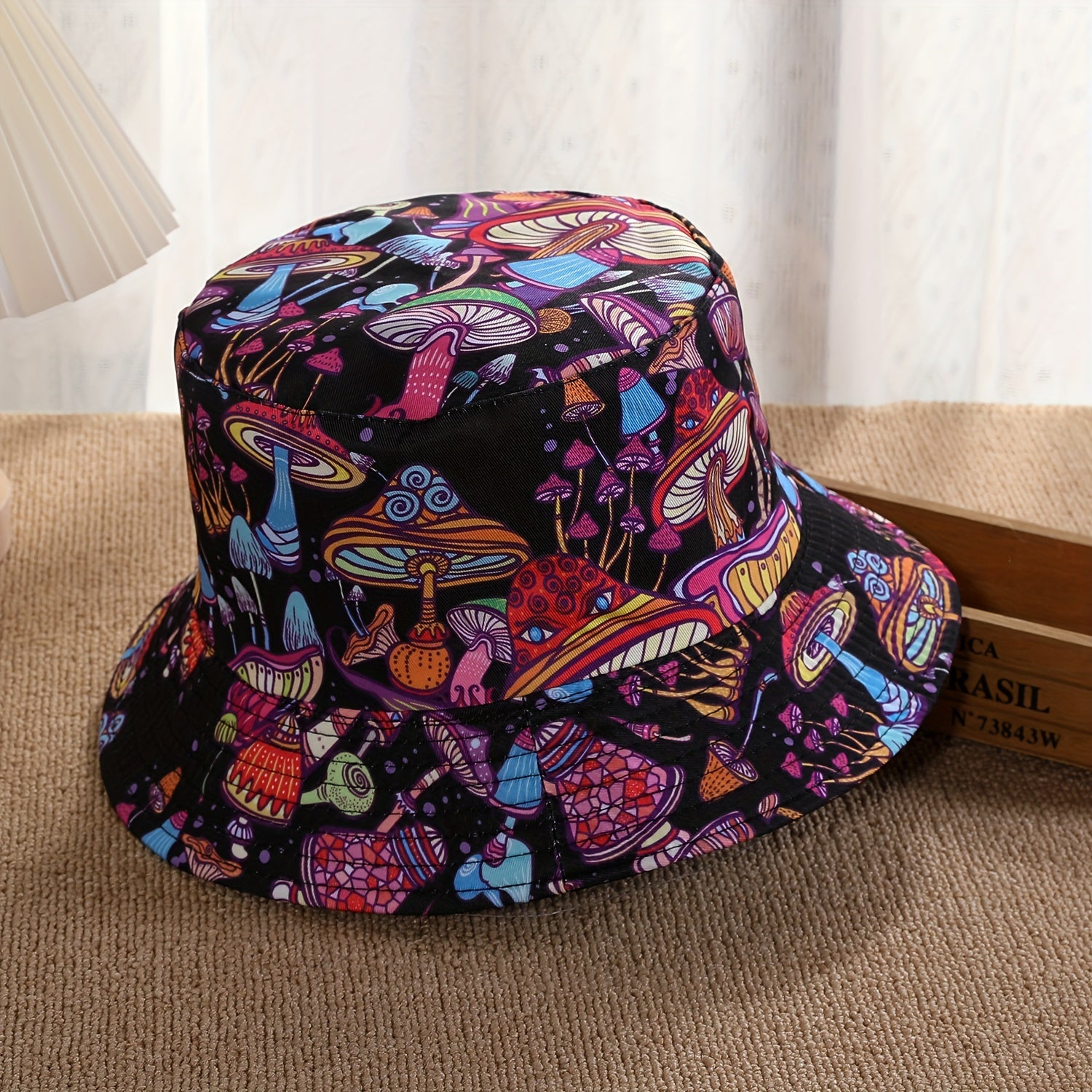 Men's Windproof Visor Mushroom Print Bucket Hat