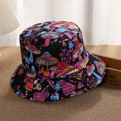 Men's Windproof Visor Mushroom Print Bucket Hat