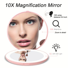 USB Rechargeable LED Compact Makeup Mirror with 1X 10X Magnification
